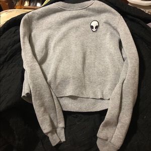 Long Sleeve Grey Alien Crop Top